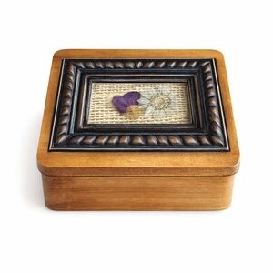 Vintage Pressed Flower Wooden Keepsake Box Greenbrier Trinket Jewelry Box